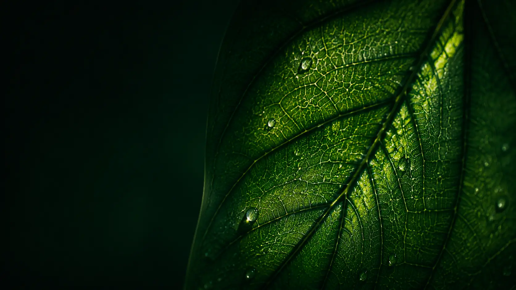 Macro delle venature di una foglia illuminate dalla luce naturale